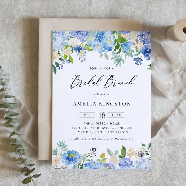 Wassercolor Blue Hydrangea Floral Bridal Brunch Einladung (Von Creator hochgeladen)