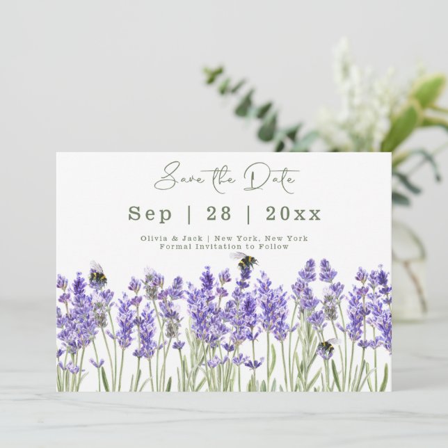 Wassercolor Boho Lavender Save the Date Card (Stehend Vorderseite)