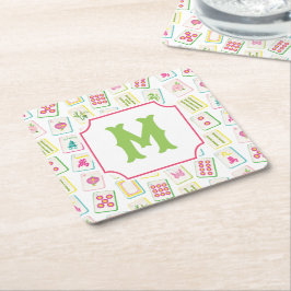 Wassercolor Bright Mahjong Tiles Monogram Rechteckiger Pappuntersetzer