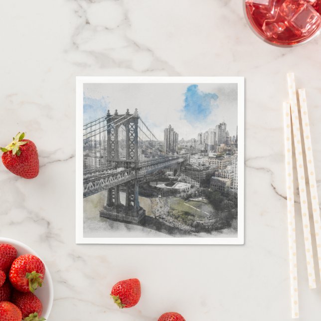 Wassercolor Brooklyn Bridge Napkins - Eleganter NY Serviette (Beispiel)