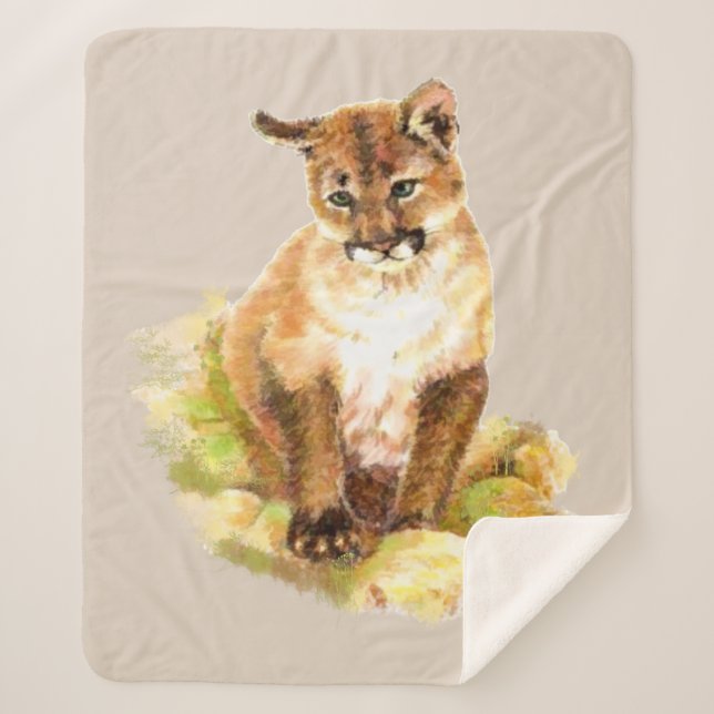 Wassercolor Cougar Kitten Mountain Lion Wildlife Sherpadecke (Vorderseite)