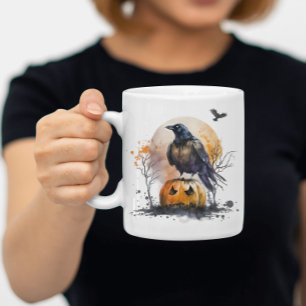 Wassercolor Crow Pumpkin Halloween Kaffeetasse