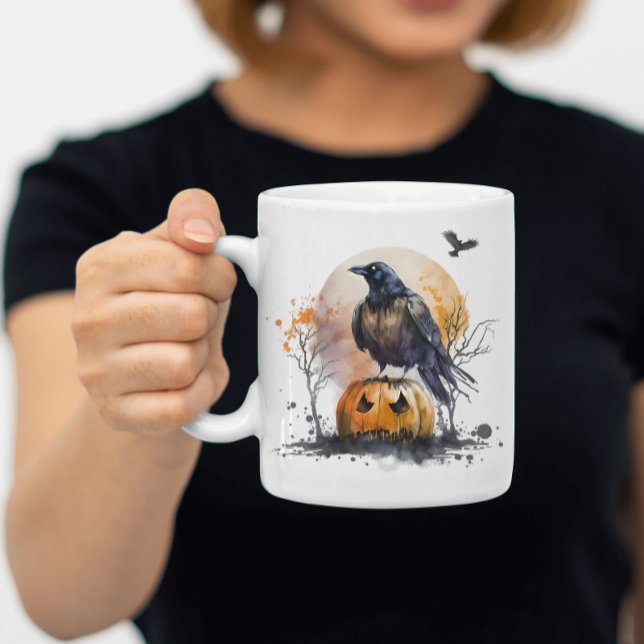 Wassercolor Crow Pumpkin Halloween Kaffeetasse (Von Creator hochgeladen)