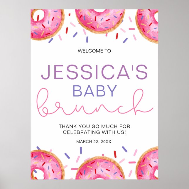 Wassercolor Donuts Baby Girl Brunch Poster (Vorne)