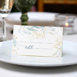 Wassercolor Dusty Blue Floral Boho Elegante Hochze Platzkarte