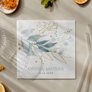 Wassercolor Dusty Blue Floral Elegante Hochzeit Serviette
