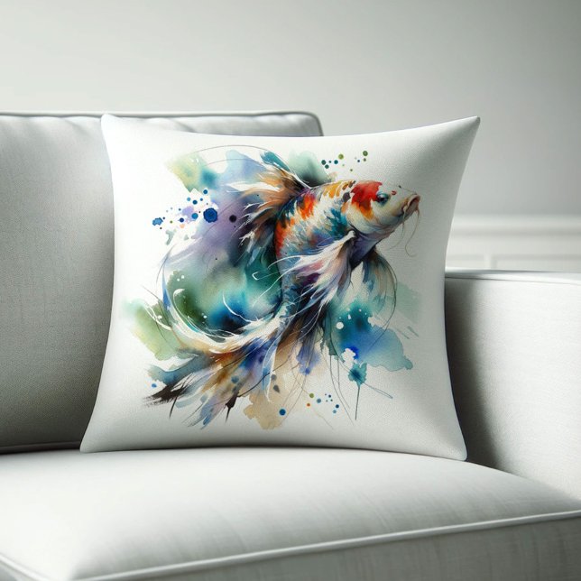 Wassercolor Koi Fish Pillows Kissen (Koi fish throw pillow watercolor drawing. )