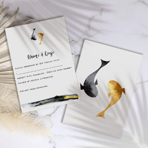 Wassercolor Koi Fish Wedding RSVP Karte