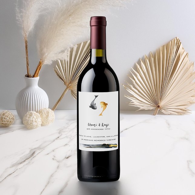 Wassercolor Koi Fish Wedding Weinetikett (Von Creator hochgeladen)