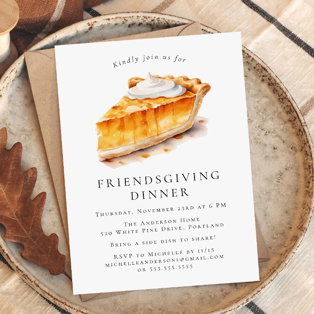 Wassercolor Pumpkin Pie Friendsgiving Dinner Einladung (Von Creator hochgeladen)