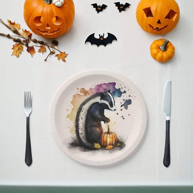 Wassercolor Skunk Halloween Pappteller (Von Creator hochgeladen)