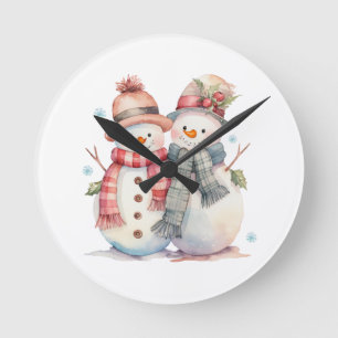 Wassercolor Snowman Runde Wanduhr