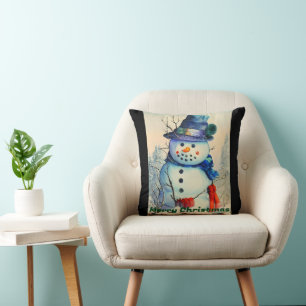 Wassercolor Snowman Throw Kissen