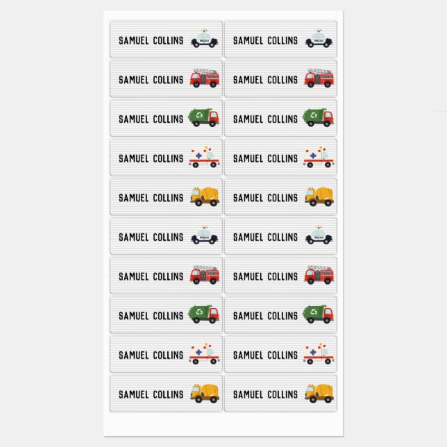 Wasserdicht Name Label Boy Vehicle Police Firetruc Etiketten (Blatt)