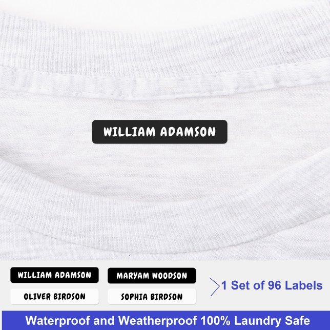 Wasserdichte Schwarz-Weiß-Vollnamensmarken | Kleid Etiketten (Personalized Minimalist Waterproof Black and White Name Labels)