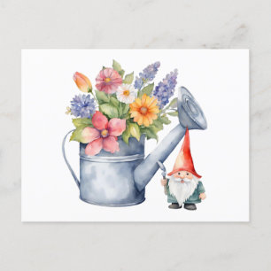 Wasserdose mit Blume und Garten Gnome Postkarte