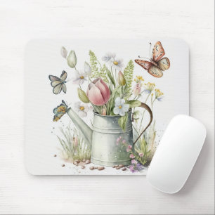 Wasserdose mit Tulips und Schmetterlingen Mousepad