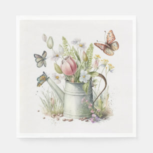 Wasserdose mit Tulips und Schmetterlingen Serviette