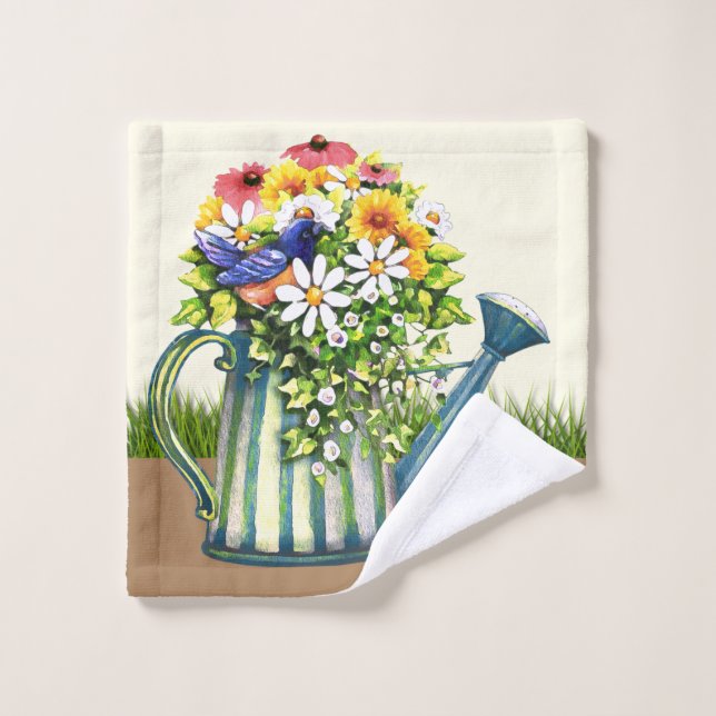 Wasserdose mit Wildblumen Badhandtuch Set (Waschlappen)