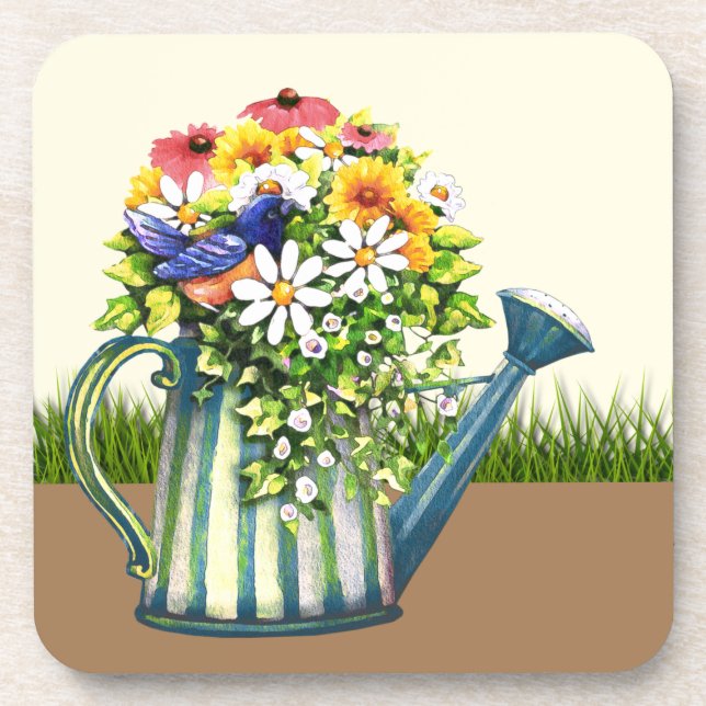 Wasserdose mit Wildblumen Getränkeuntersetzer (Vorderseite)