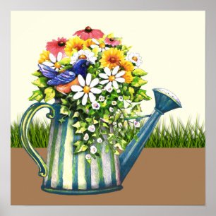 Wasserdose mit Wildblumen Poster