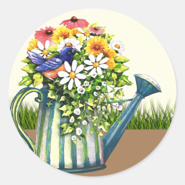 Wasserdose mit Wildblumen Runder Aufkleber (Vorderseite)