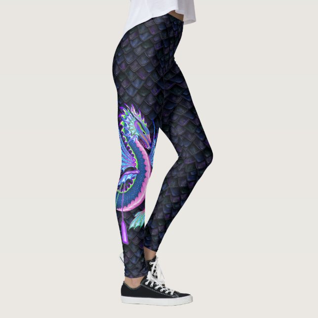 Wasserdrache mit Blauer Drachenskala Leggings (Rechts)