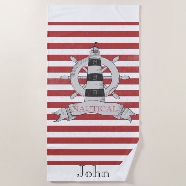 Wasserfahrzeuge, Rad, rote und weiße Streifen Strandtuch (Vorderseite)