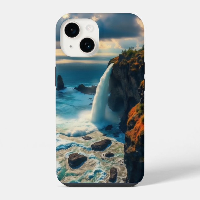 Wasserfall an der Klippe stürzt elegant hinab  iPhone Hülle (Rückseite)