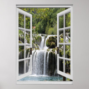 Wasserfall-Ansicht Trompe - L ' oeil Fake-Fenster Poster