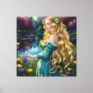 *~ Wasserfall AP56 Art Blonde Woman Pond Blume Leinwanddruck