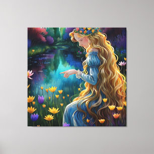 *~ Wasserfall AP56 Art Woman Pond Point Blume Leinwanddruck
