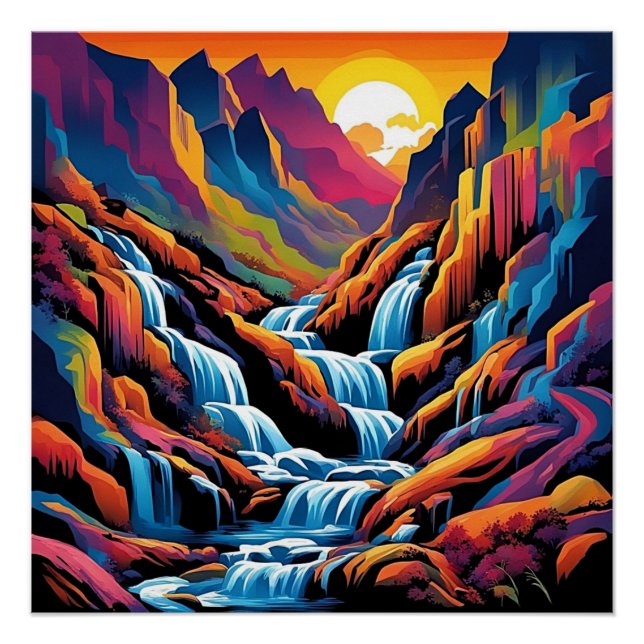 Wasserfall bei Sonnenauf 1 Poster (Vorderseite)