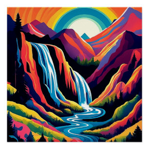 Wasserfall bei Sonnenauf 4 Poster