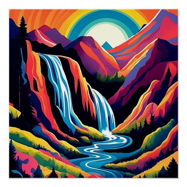 Wasserfall bei Sonnenauf 4 Poster (Vorderseite)