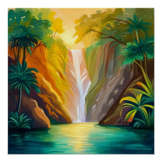 Wasserfall bei Sonnenuntergang Poster (Vorderseite)