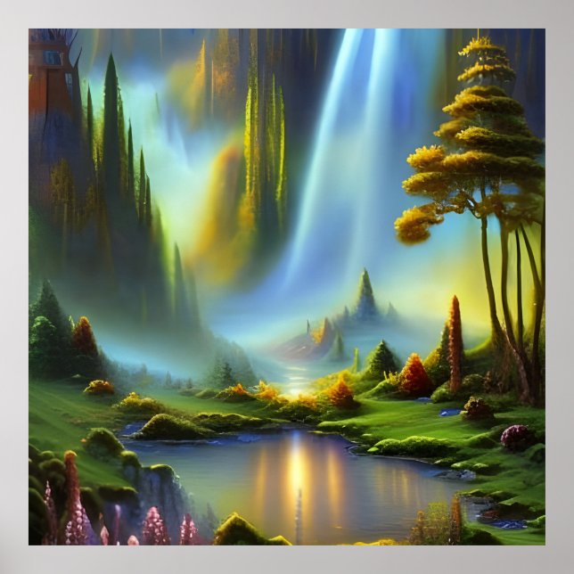 Wasserfall-Bergtal Poster (Vorne)