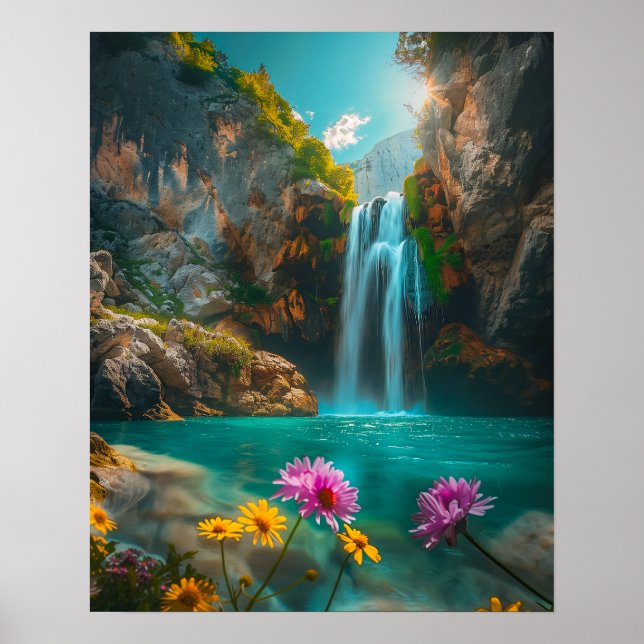 Wasserfall der Ätherischen Inseln im Frühjahr Poster (Vorne)