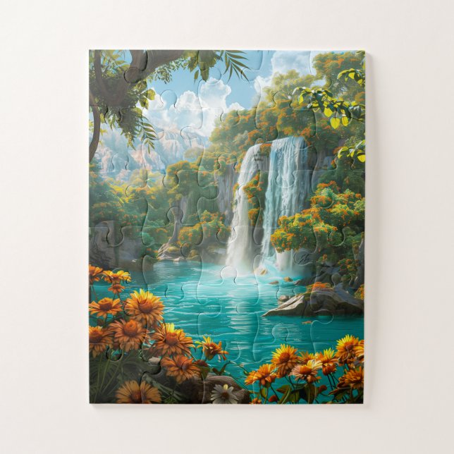 Wasserfall der Ätherischen Inseln im Frühjahr Puzzle (Vertikal)
