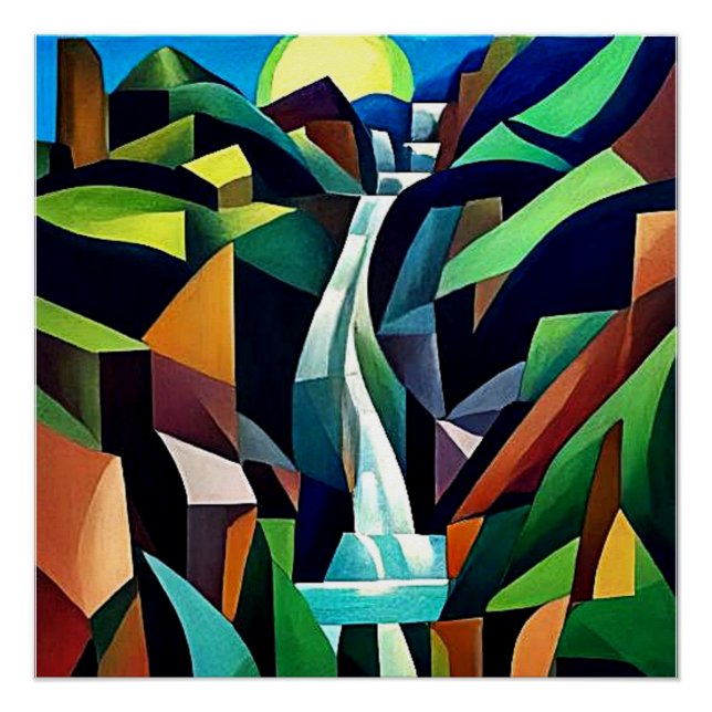 Wasserfall fällt den Berg hinab 4 Poster (Vorderseite)