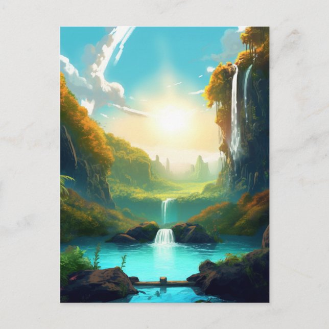 Wasserfall Fantasy Bezaubernde Landschaft Postkart Postkarte (Vorderseite)