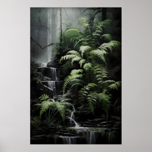 Wasserfall-Farnwald-Druck, dunkle akademische Goti Poster