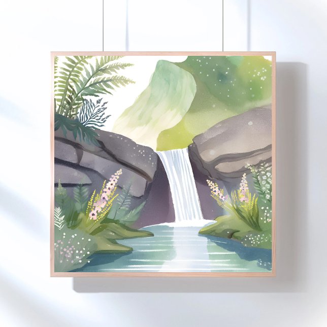 Wasserfall Flüstern | Natur Aquarell Landschaft Poster (Von Creator hochgeladen)