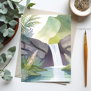 Wasserfall Flüstern   Natur Aquarell Landschaft Postkarte