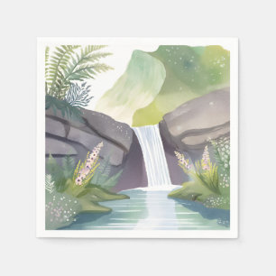 Wasserfall Flüstern Natur Aquarell Landschaft Serviette
