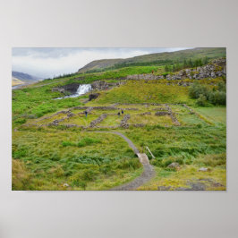 Wasserfall Fossarrett, Island Poster