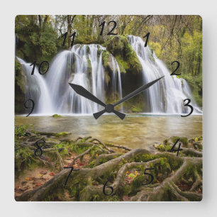 Wasserfall Foto Quadratische Wanduhr
