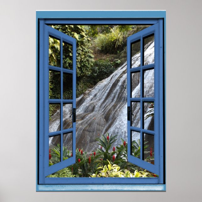 Wasserfall Foto Trompe l'oeil Fake Window Poster (Vorne)