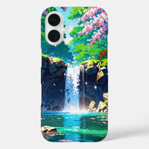 Wasserfall Frühjahr - Anime Landschaft iPhone 16 Hülle