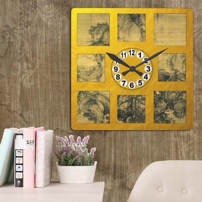 Wasserfall & Frühjahr von Guo Xi, Chinesische Kuns Quadratische Wanduhr (Von Creator hochgeladen)